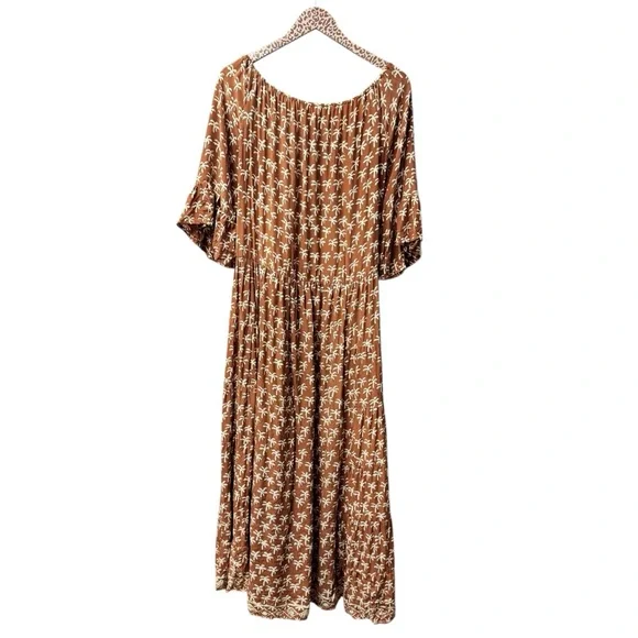 Natalie Martin Silk Palm Tree Print Short Sleeve Maxi Dress Brown Small S READ - Picture 2 of 16